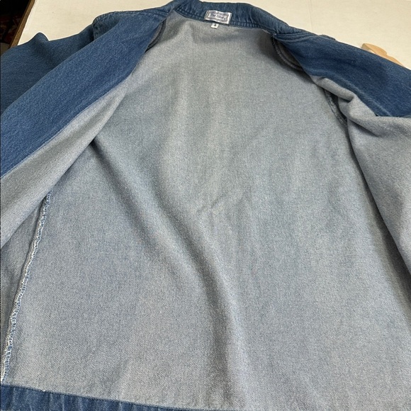 Oversized Blue Denim Blazer Jacket Women’s Small Padded Shoulders Vintage 90s - Picture 4 of 11